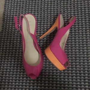 Pastel patent sling-back pumps